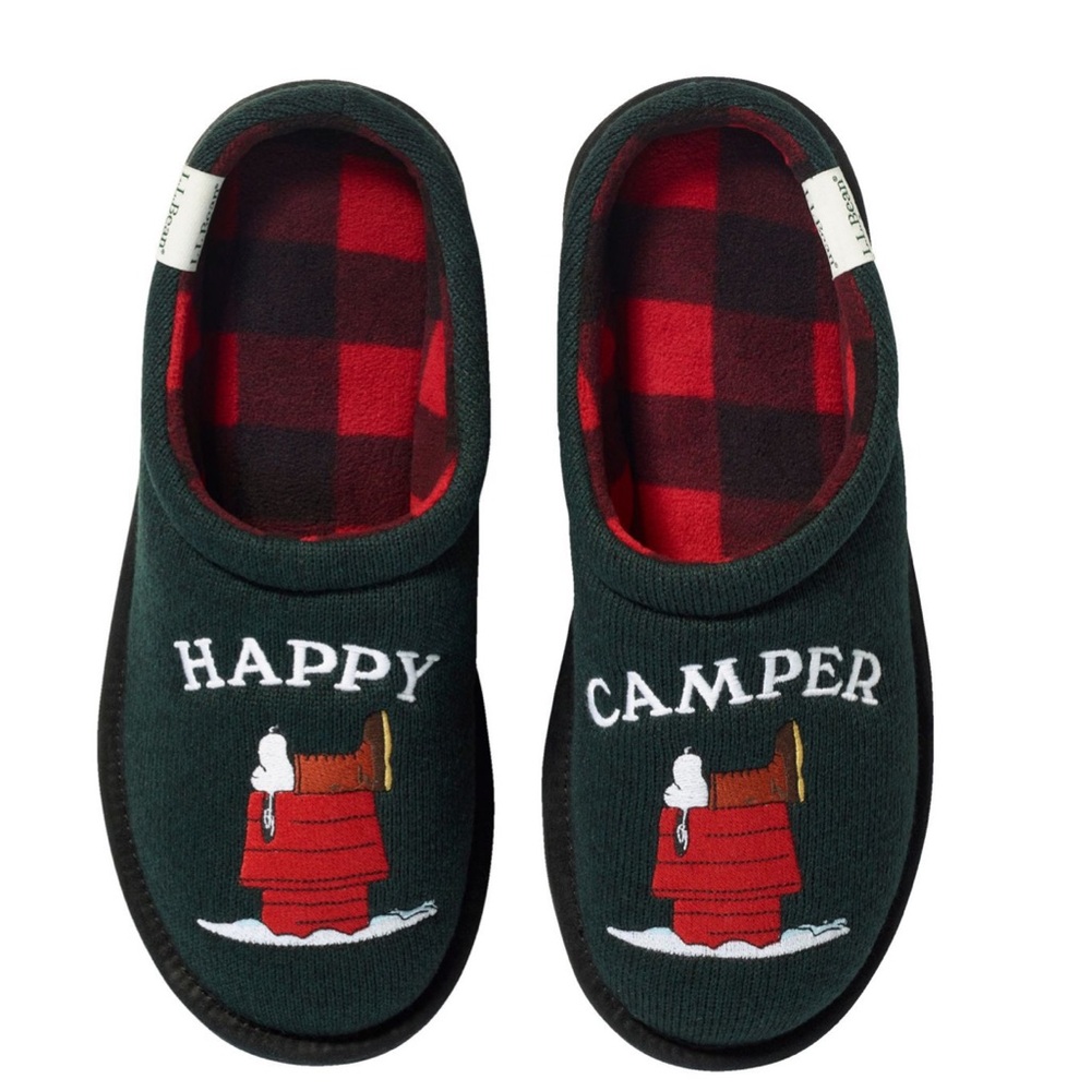 Men's L.L.Bean x Peanuts Sweater Fleece Slippers HAPPY CAMPER